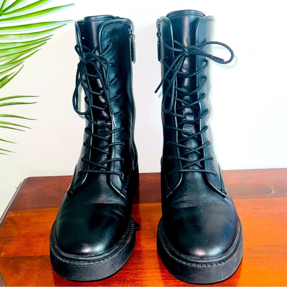 Vince Womens Kady Lace Up Leather Combat Boots Water Resistant Black Size 8